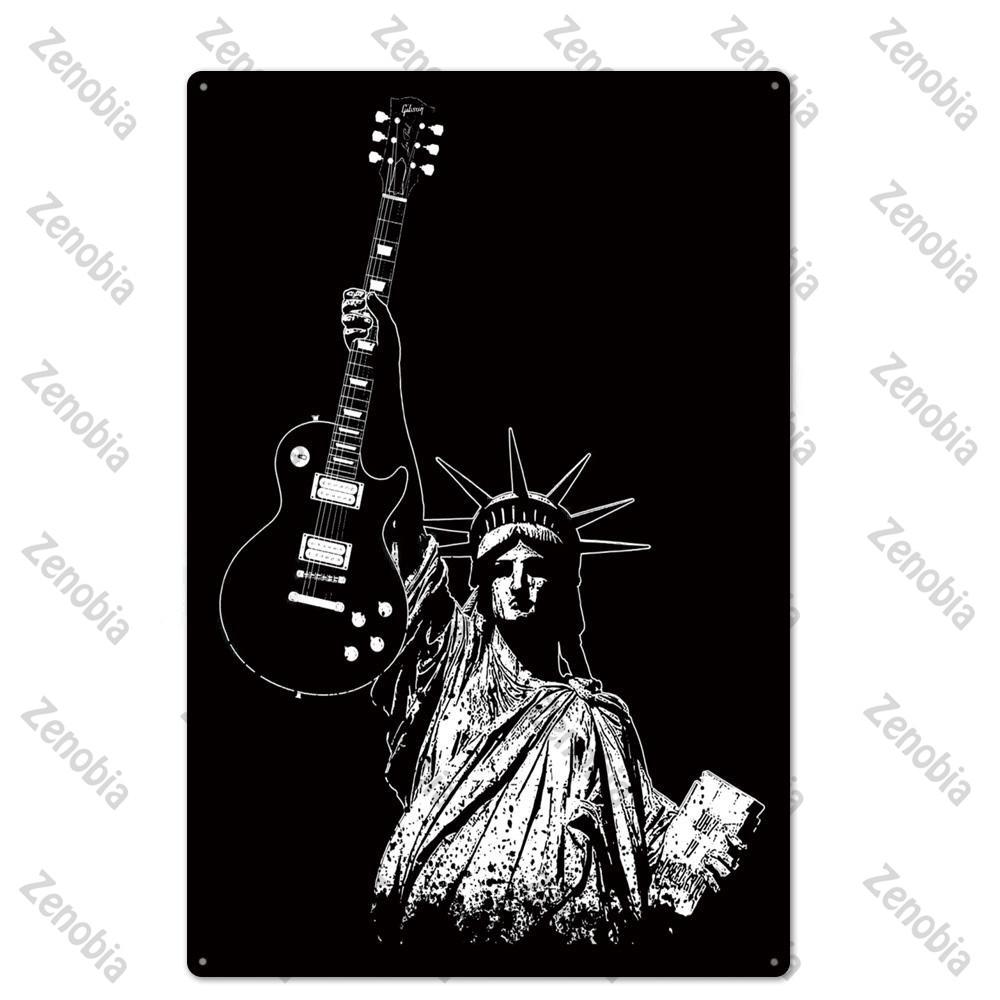 Poster in Metallo Vintage Musica Rock Piatti Decorativi da Parete Adesivi Placca Regali Chitarra per Decorazione Arte Murale Camera da Letto Segni in Metallo