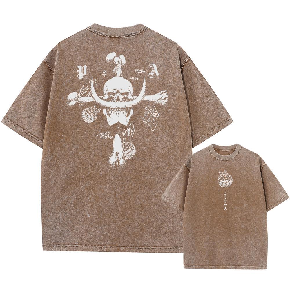 Anime One Piece Luffy Washed T Shirt Men Printed Cotton S