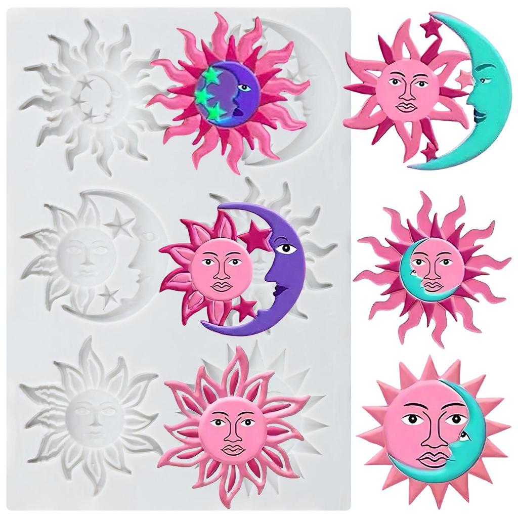 Sonne Mond Gesicht Stern Silikonform Altgriechische Mythologie Fondantformen Kuchen Dekorationswerkzeuge Cupcake Topper Süßigkeiten Harz Ton Schokolade Gumpaste Form