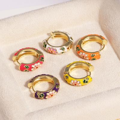 Boucles d'oreilles Style Chinois Classique Bijoux d'Oreilles Traditionnels à Glaçure Boucles d'Oreilles Émaillées Fleur d'Inde Dames