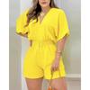 Summer V-Neck Jumpsuit with Drawstring Waist in Multiple Colors Women's casual V-neck jumpsuit; women's casual V-neck romper