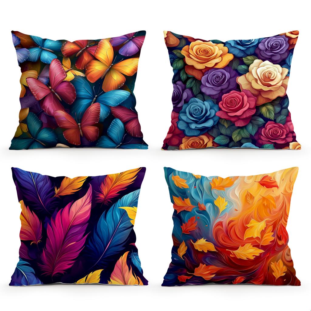 Color Series Butterfly Flowers and Leaves Pillowcase Pillow Covers Throw Pillows Decorative Cushion Cases for Home Car Sofa