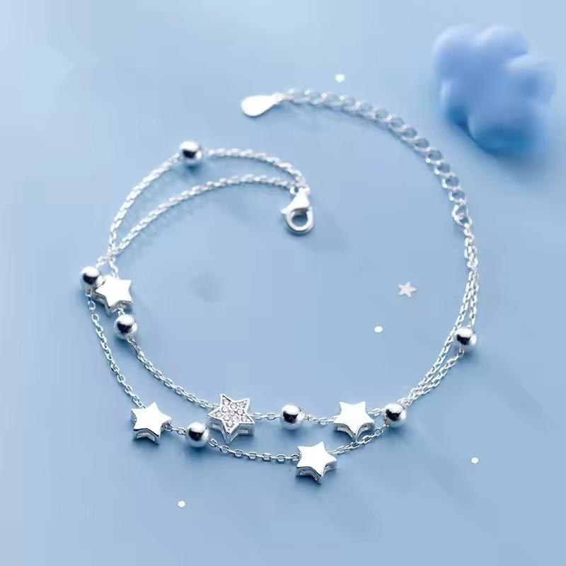 925 Silver Multicolour Bead Bracelet For Women Three Layers Geometry Drip Glaze Versatile Jewelry Dropship