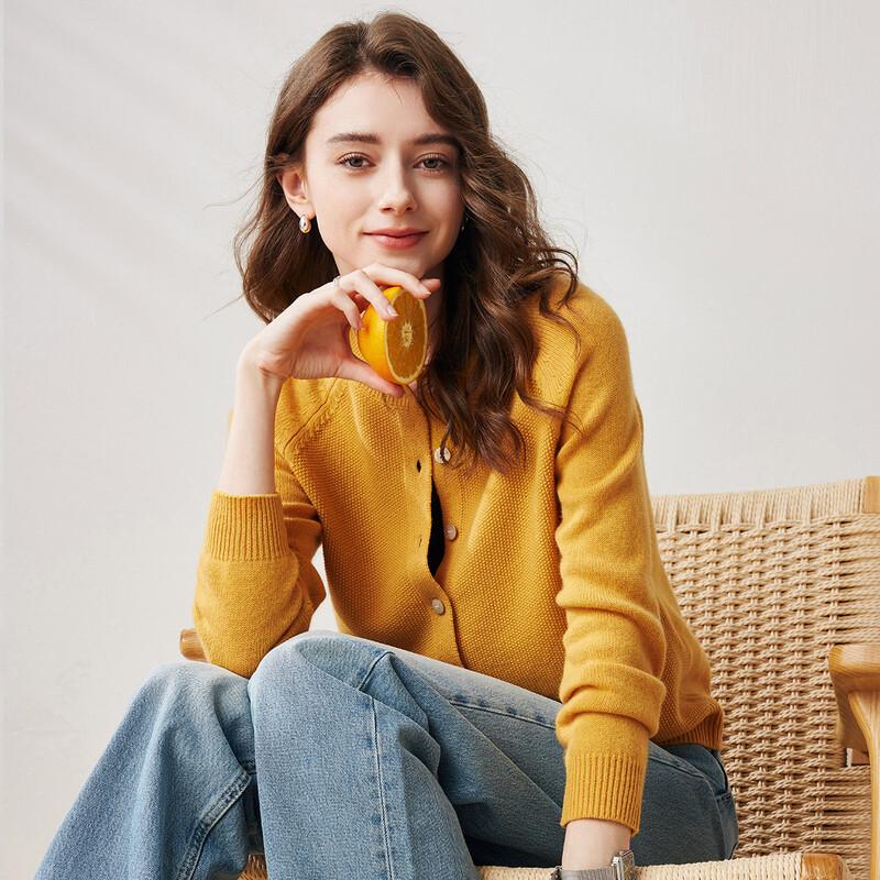 Women's Premium 100% Wool Crew Neck Casual Cardigan