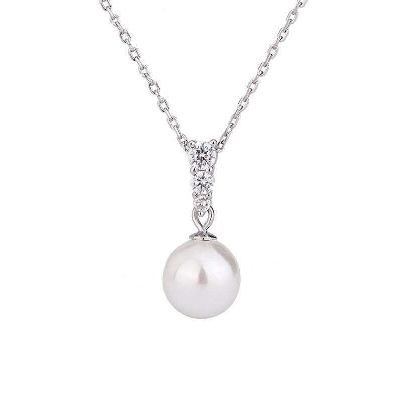 S925 Sterling Silver Pearl Necklace Fashion Temperament Zircon Pendant Light Luxury Simple High-end Sweater Chain