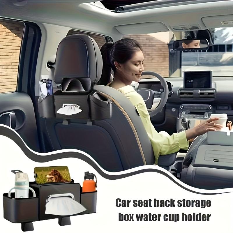 Multifunctional Storage Box for Car Seat Backs,  Adjustable Hooks, Dual Compartments for Drinks, Snacks,Easy to Install