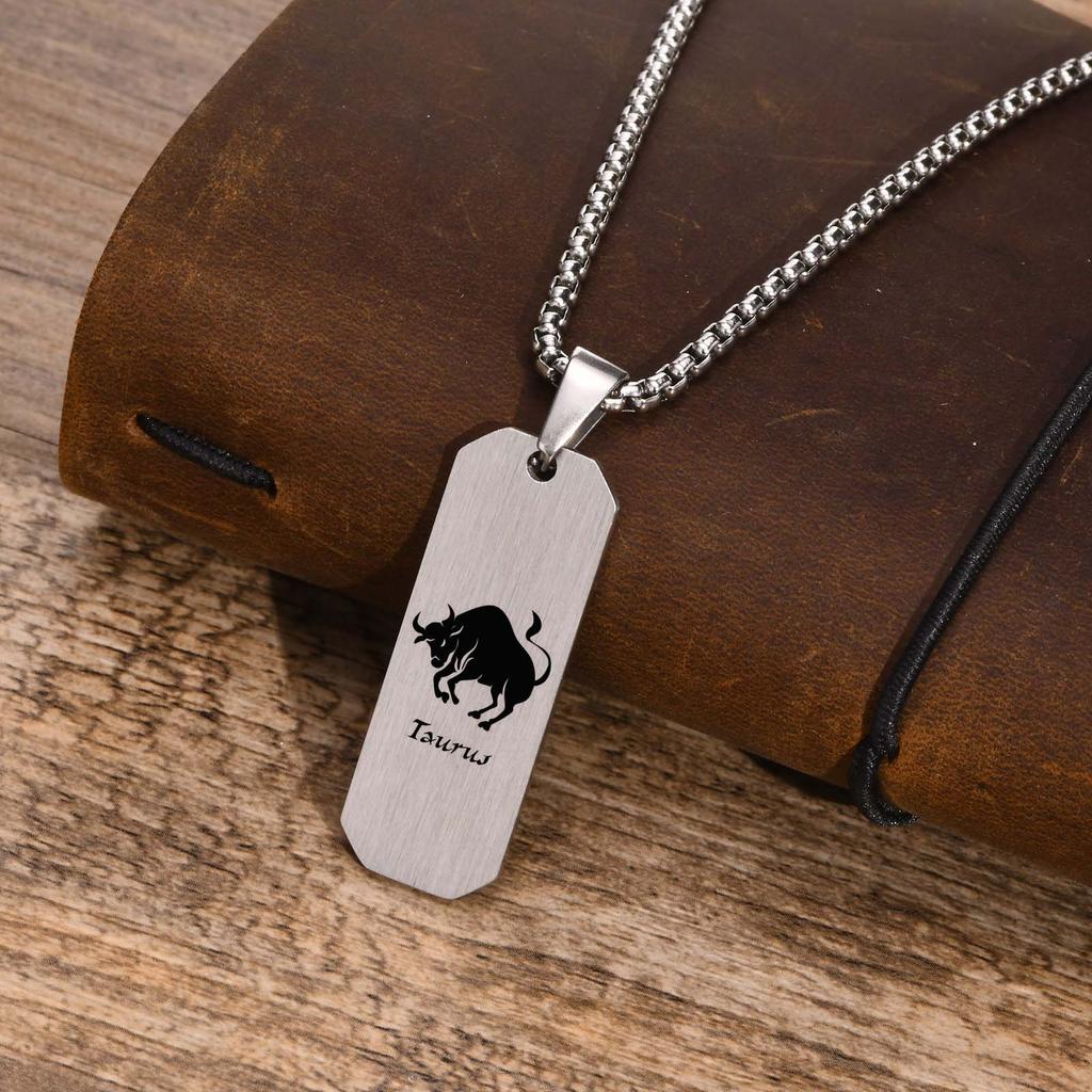Free Personalized Custom 12 Zodiac Constellation Horoscope Sign Bar Necklaces for Men,Waterproof Stainless Steel Pendant Collar