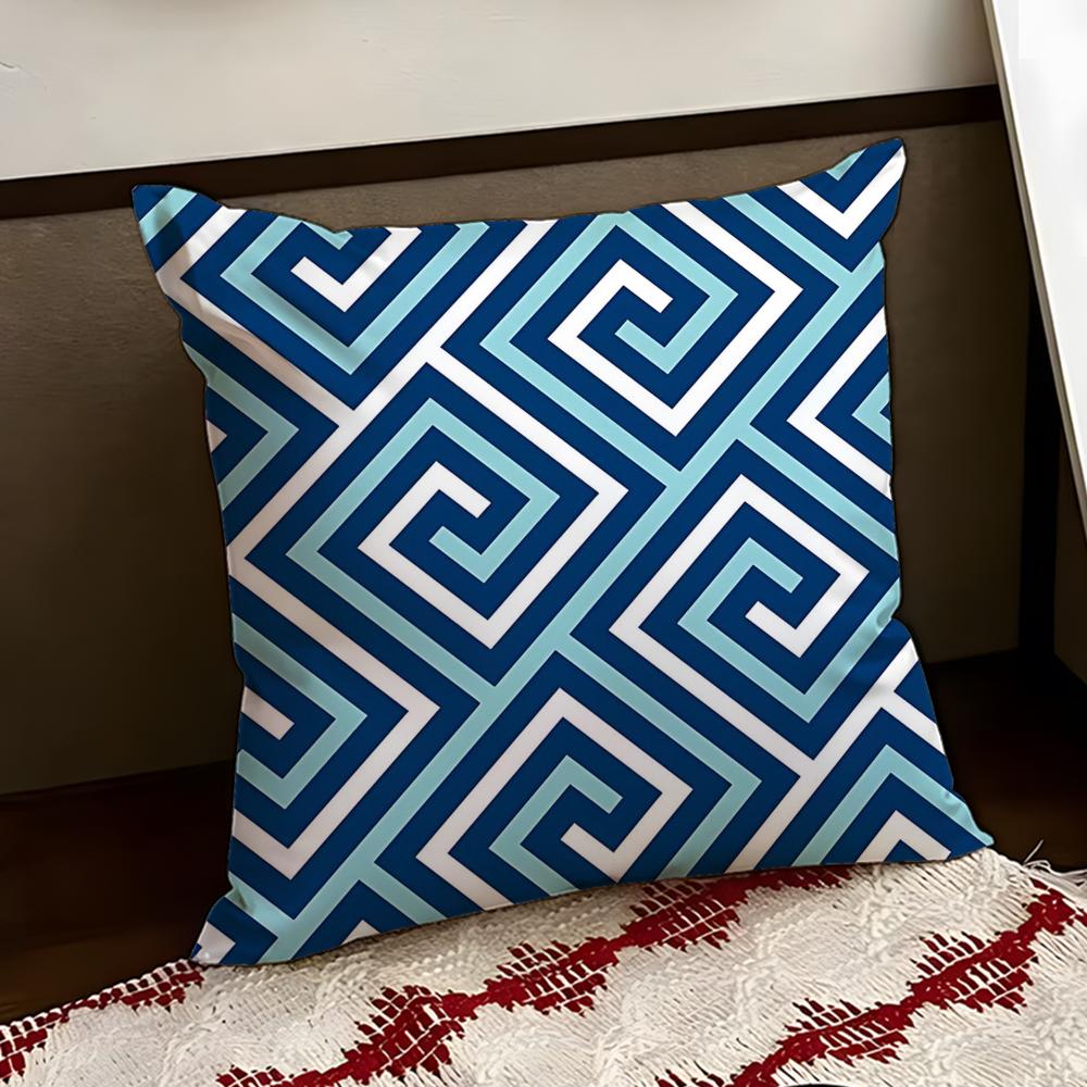 Zigzag Meander Pattern Cushion Cover Reversible Soft Durable Pillow Cover Home  Car MultiScene Use for Daily Comfort