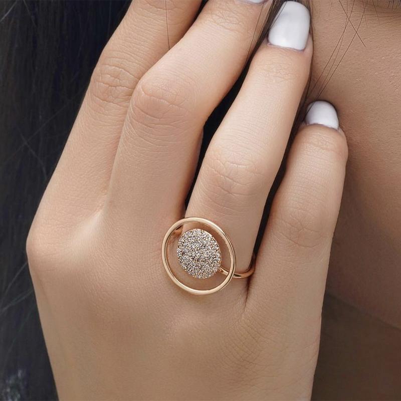 Natural Zircon Full Paved Women's Ring 585 Rose Golden Unique Luxury Design Bride Wedding Jewelry Best Gift for Girls