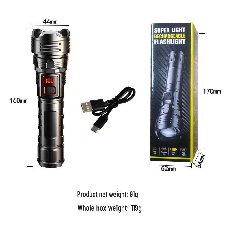 Rechargeable Outdoor Mini LED Flashlight with Laser Cannon Beam and Long Battery Life