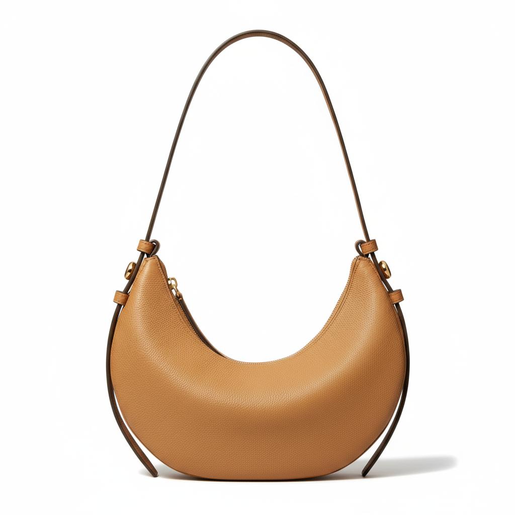Tory Burch Romy Zipper Closure Adjustable Shoulder Strap Leather Crescent Bag Women Shoulder Bag Tiramisu 178677-227