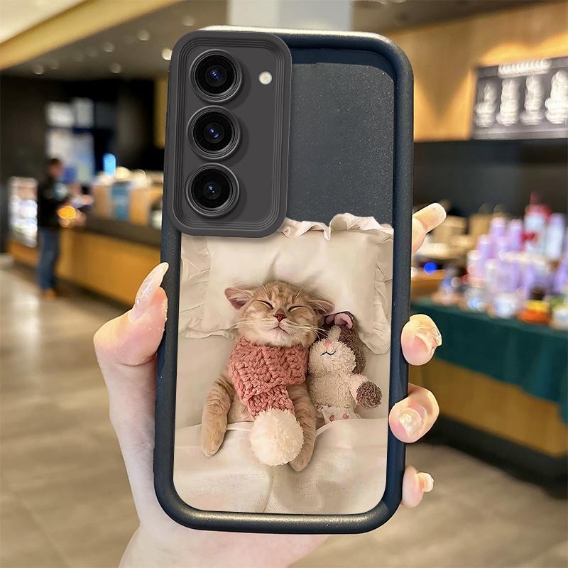 Cute Sleep Cat Silicone Phone Case For Samsung Galaxy S25 S24 S23 S21 Ultra Plus S24 S23 S21 S20 FE A73 A55 Soft Dustproof Cover