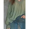 T-shirt Casual da Donna S Scollo a V Spalle Scoperte Maniche a Pipistrello Ampia Monocolore