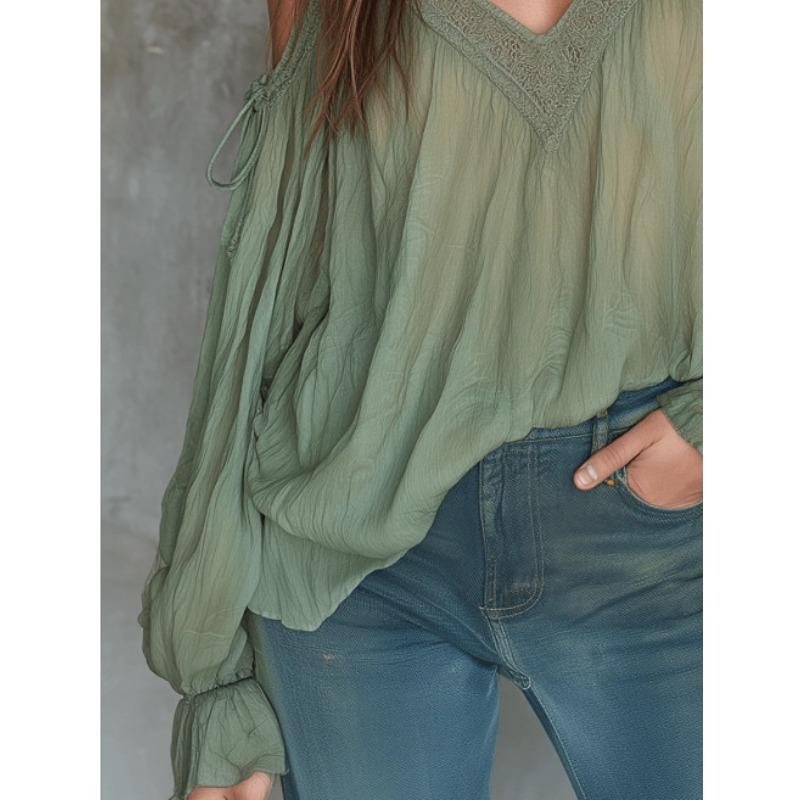 T-shirt Casual da Donna S Scollo a V Spalle Scoperte Maniche a Pipistrello Ampia Monocolore