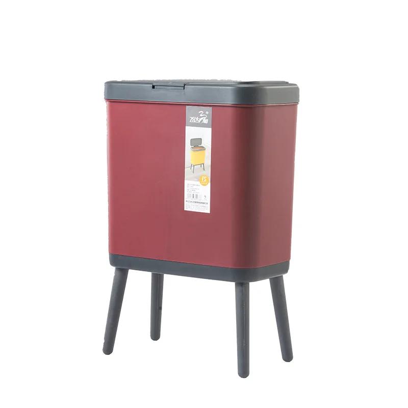 15L Creative Trash Can - High-Foot with Lid, Large-Capacity Press-Type for Kitchen & Office
