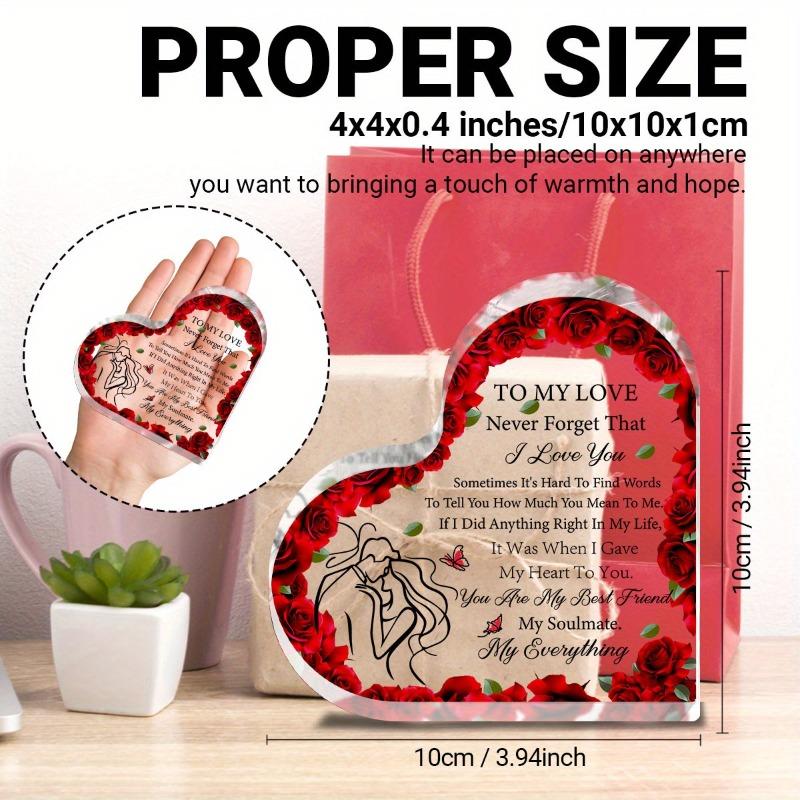 2D Flat Heart-Shaped Acrylic Gift Sign Desk Decor Plaque, Rose Pattern Surround Design, Suitable for Wall Decoration, Porch, Room, Villa, Accents Home