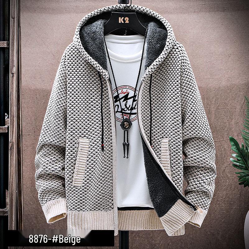 

Мужской осенний плюшевый вязаный кардиган с капюшоном XL