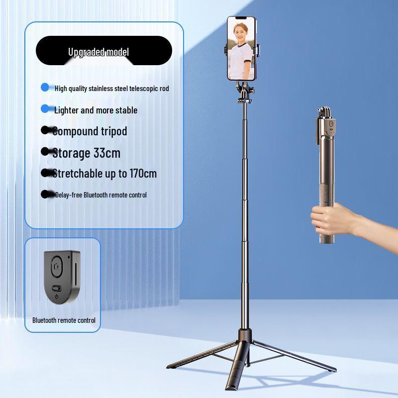 Bluetooth Selfie Stick with Integrated Beauty Fill Light, Remote Control, and Live Streaming Desktop Tripod