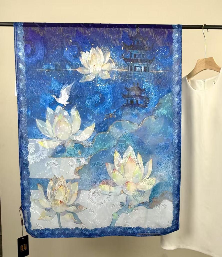 Cut Flower Silk Scarves, Women'S Summer Thin Styles, Send Mother Shawls, Middle-Aged And Elderly Scarves, Travel Photos, Beach Towels