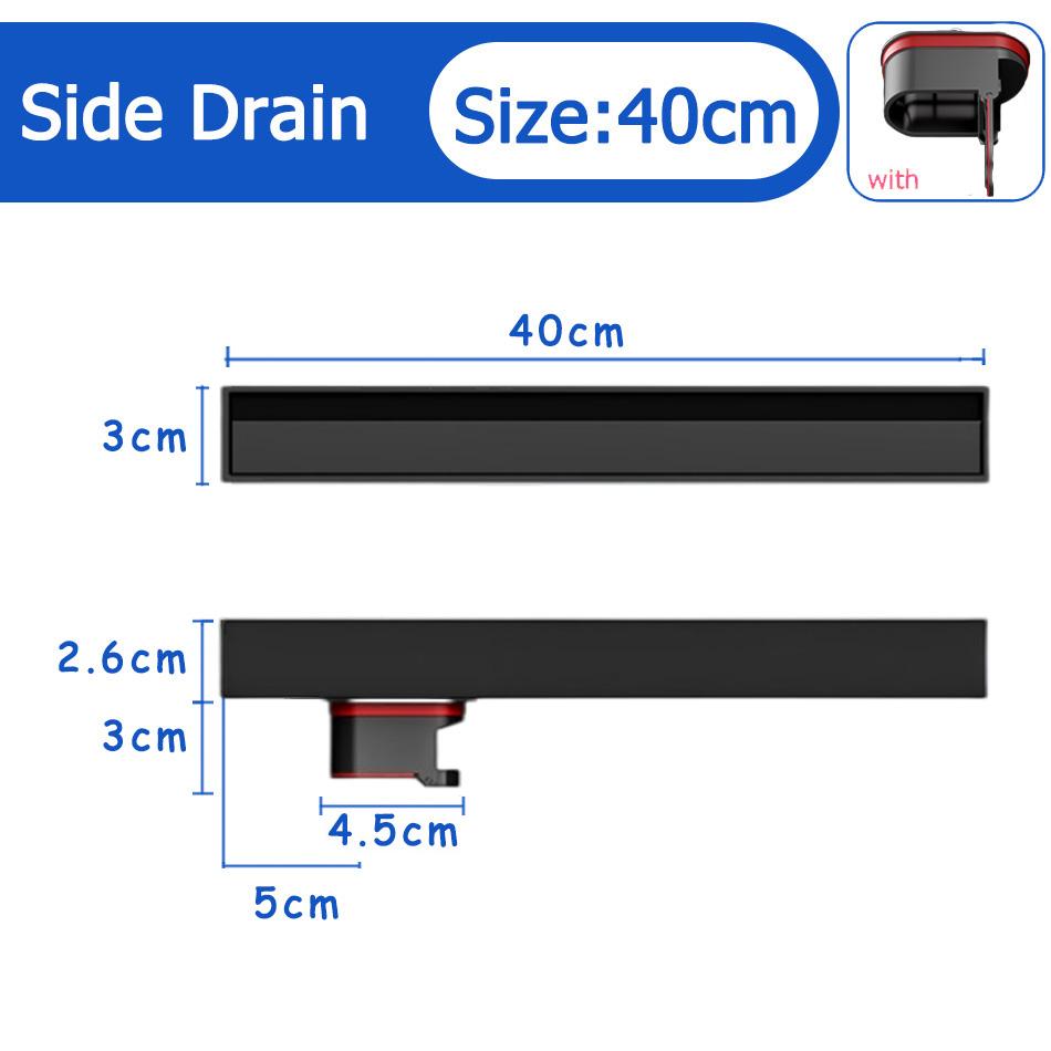 Bathroom Shower Floor Drain Black 304 Stainless Steel Rectangle Lavatory WC Long Linear Drainage Side Floor Drains 30 40 50cm