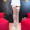 Rhinestone Thigh High Stockings Women Sparkly Fishnet Lace Top Small Mesh Stockings Glitter Breathable Transparent Shiny Hosiery