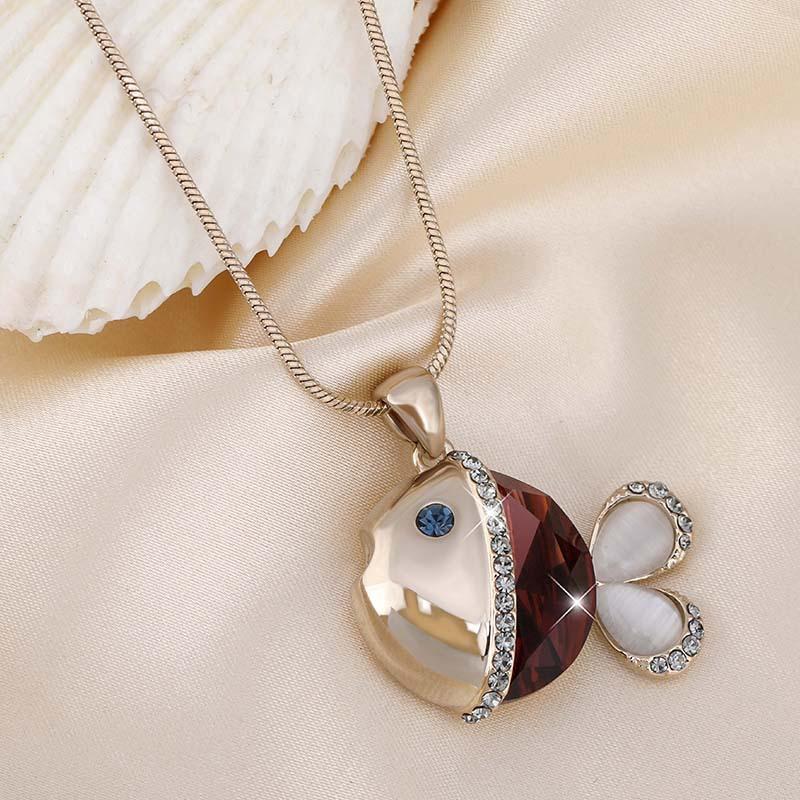 

Unique Long Sweater Necklace With Crystal Fish Pendant Ideal For Style Casual Fish Fragrance Red