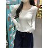 Early Spring Basic White Shirt Women's Bottoming Shirt Simple Front Shoulder Spice Girl Style Slim-fitting Long-sleeved Inner Top