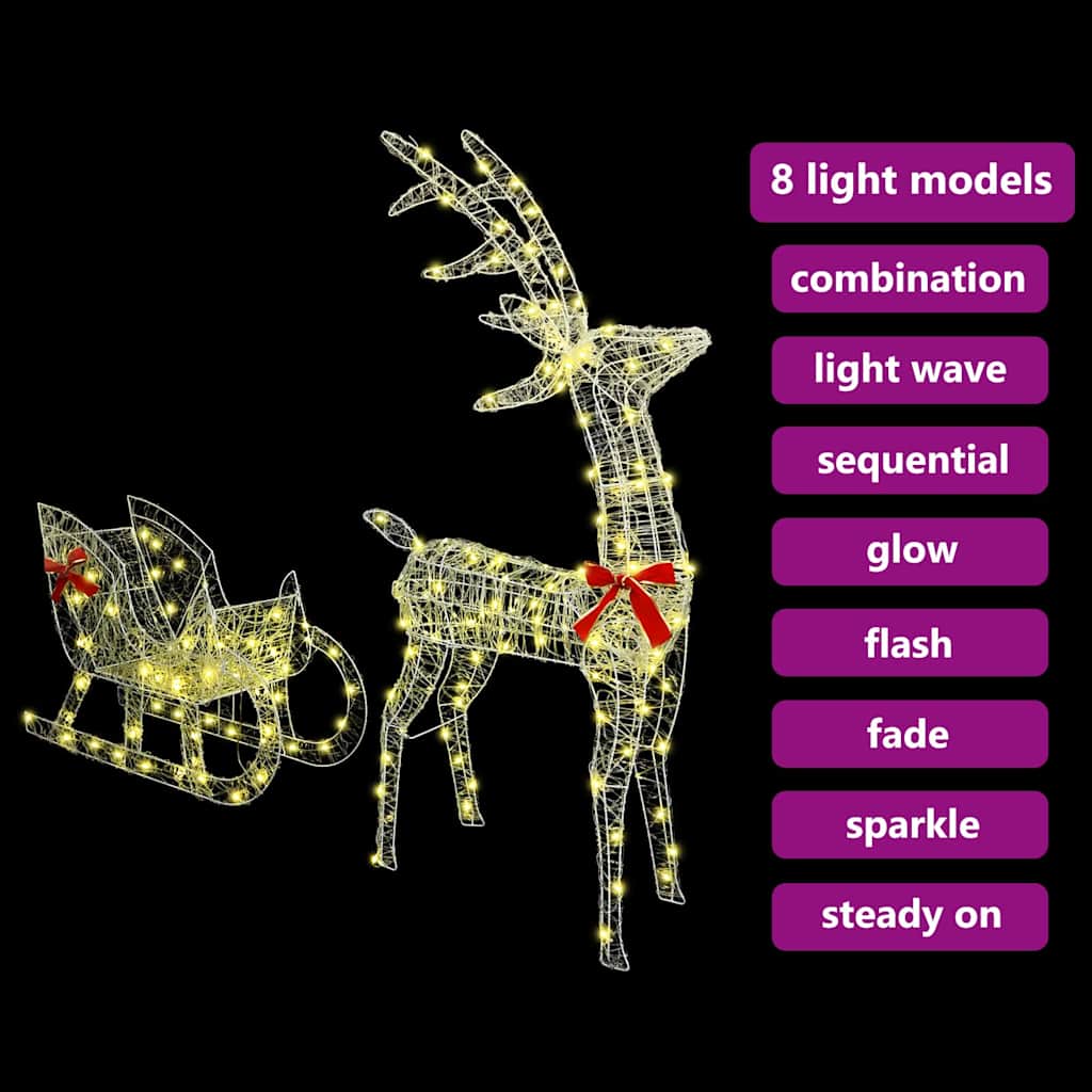 Reindeer Pull Sled Warm White 70 X 26 X 130 Cm Acrylic