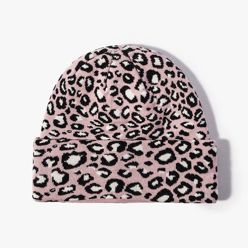 Fashion Leopard Pattern Cuffed Beanie Warm Winter Cap Hat Beanie Knit Leopard Print Hat Cap Mens Women Custom Logo