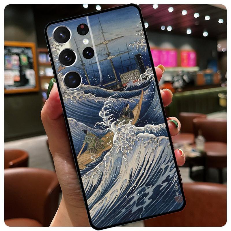 

Japanese Pub Wave Anime Art Phone Case For Samsung Galaxy S25 S24 S23 S22 S21 S20 Ultra S9 S10 Plus S25 FE S24 FE Cover Galaxy S24