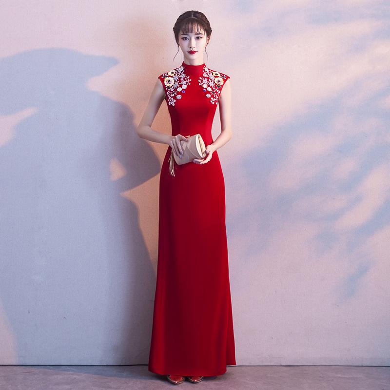 Burgundy Toast 1011 New Summer Sleeveless Wedding Bridal Dress Women's Wedding Dress Morning Robe Cheongsam