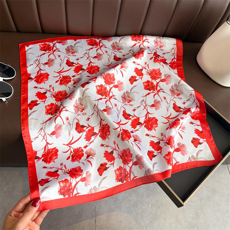 Art commuter style simulation silk printing silk scarf square scarf high-end shawl sunscreen neck small square scarf headscarf scarf