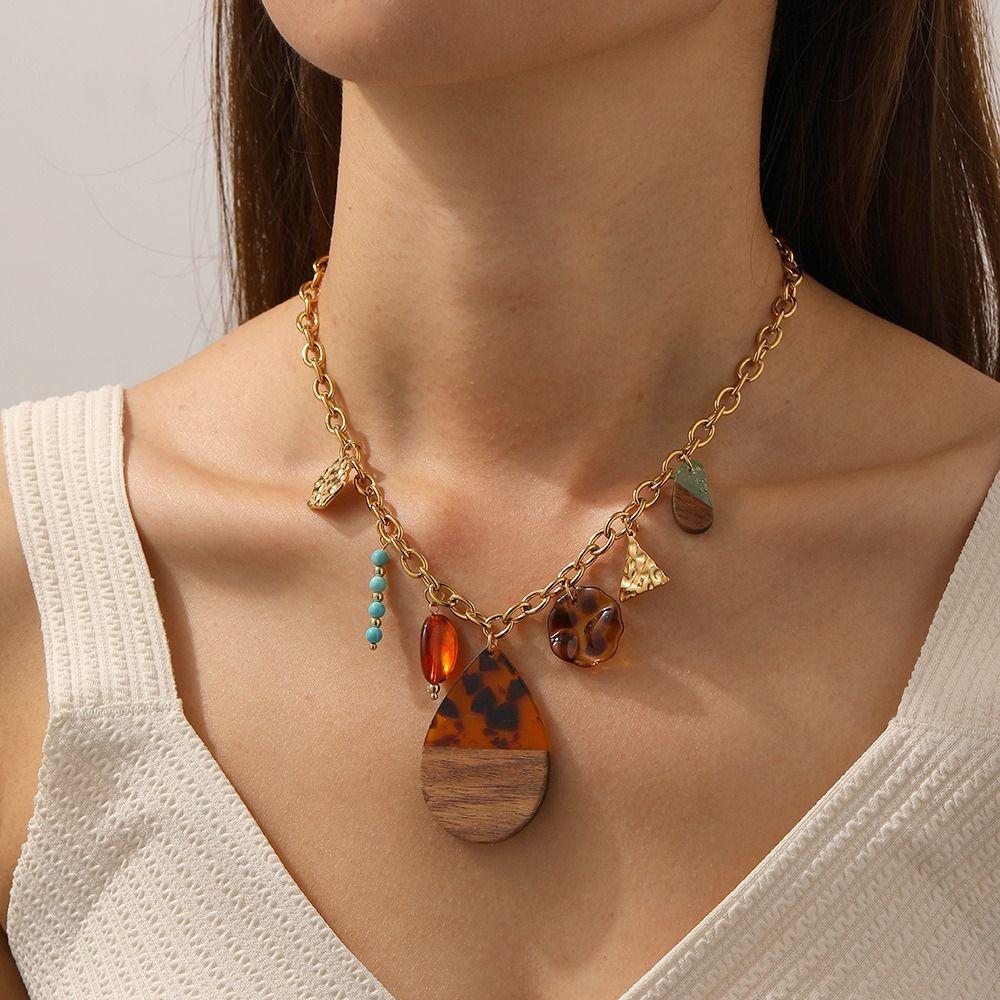 Gold Tone Multi Pendant Necklace Multi Charms Boho Jewelry Statement Chain Necklace  Daily Wear