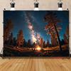 2D Camping Night Tapestry for Cabin Decor, Campfire with Friends Under the Milky Way