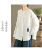 Women's 2025 Cotton Gauze Round Neck Long Sleeve Loose Embroidery Shirt