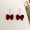 Burgundy Velvet Bow Pearl Earrings: Elegant, Graceful, and Perfect for Autumn, Winter, and New Year.