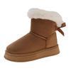 2025 Winter Thick-Soled Fleece-Lined Slip-On Snow Boots with Bow Detail - Warm Plus Size