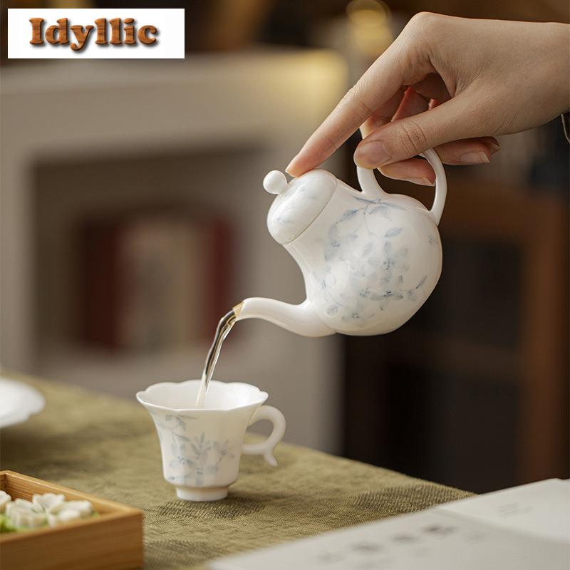 135ml Hand-painted Peach Blossom Teapot Japanese Tea Infuser Pot Tea Maker Kettle With Strainer Cafes Supplies Ornaments Craft