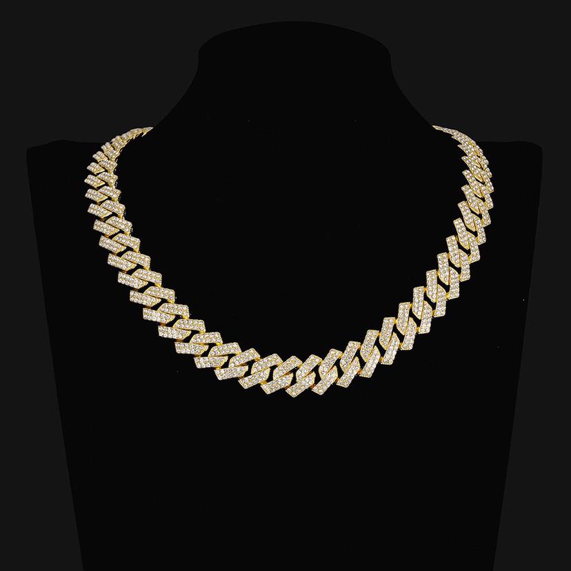 High-Quality Cuban Link 14MM Rhombus Half-Diamond Flip-Top Hip Hop Bracelet Necklace