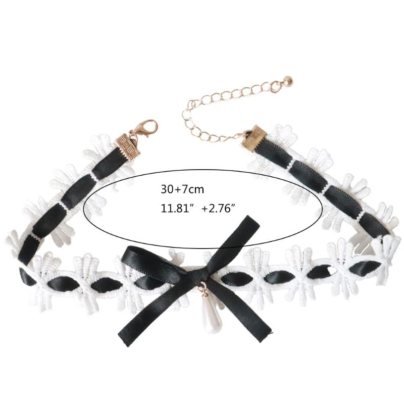 Elegant Lace Collar Necklace Maid Neck Collar Bowknot Lace Choker Necklace Chain Choker Suitable for Cosplay and Parties