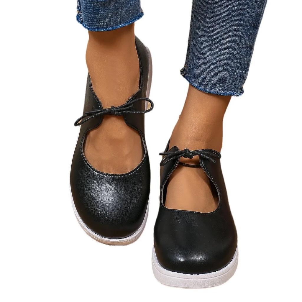 Fashion Women Flats Shoes Spring Autumn Front Lace Up Breathable Loafers Women Casual Shallow Mouth Shoes Women Shoes Plus Size 42