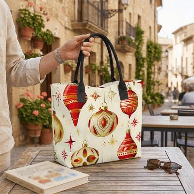 Christmas Print Tote Bag Fashion Casual Large Capacity Handbag for Daily Shopping Use