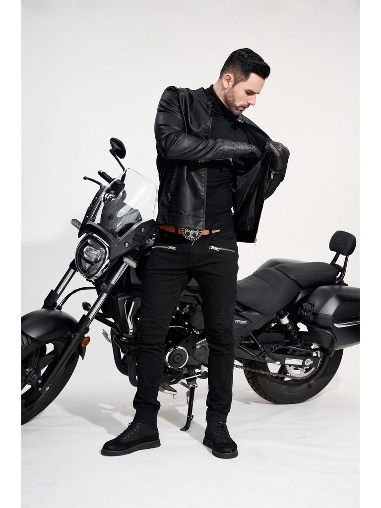 Men's PU Leather Motorcycle Jacket, Casual Retro Stand Collar Outerwear