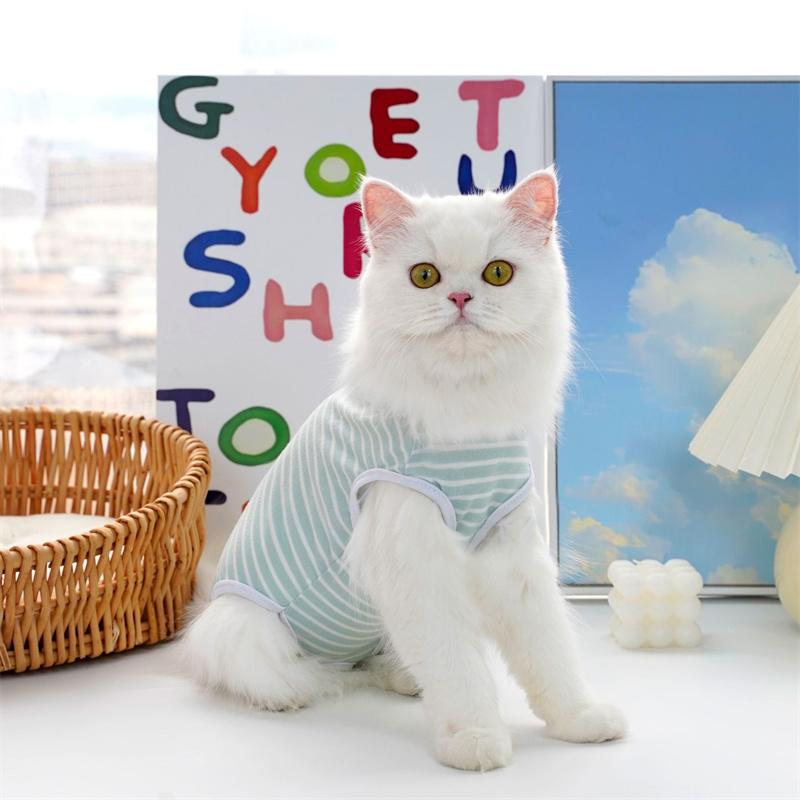 Fashion Solid Color Striped Cat Sterilization Clothes for All Seasons Small and Medium Dog Clothes Postoperative Cat Supplies