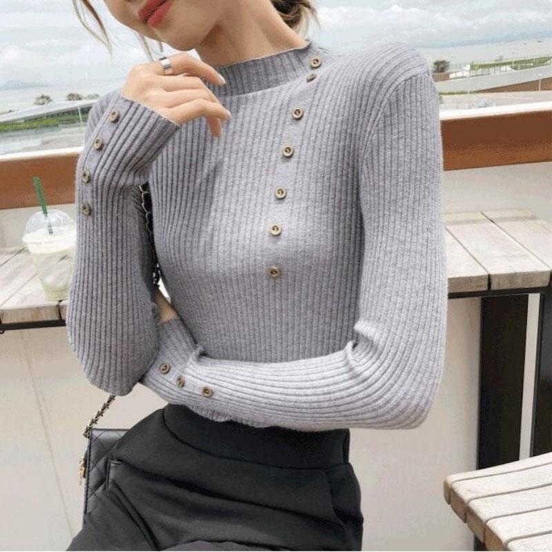 

Женский свитер с высоким воротом, пуловер с длинными рукавами, осень и зима, новый корейский вариант, короткий свитер, облегающий трикотажный свитер для верхней одежды one size серый