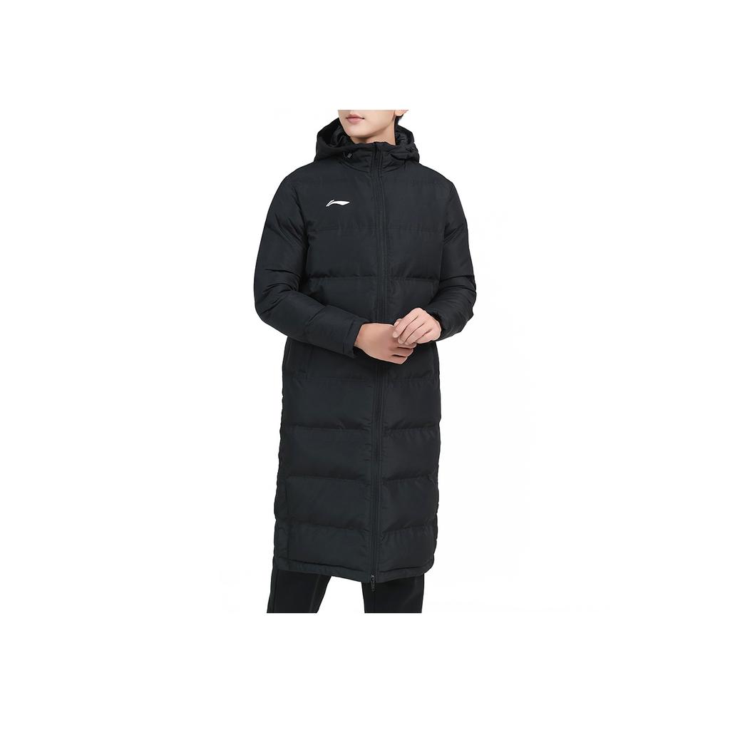 Li Ning Side Split Warm Solid Color Long Hooded Cotton Coat Men Coats Black AFMT025-1
