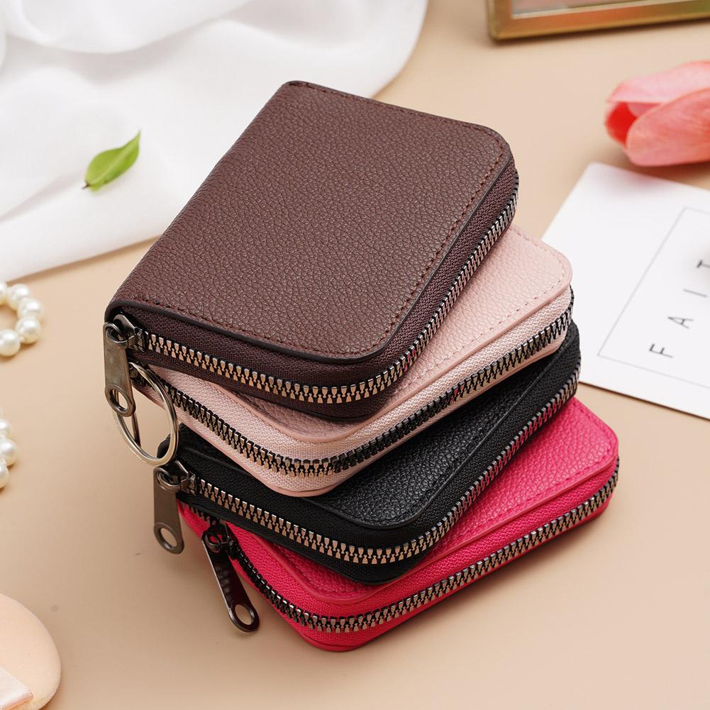 Credit Card Holder PU Leather Small Card Wallet for Women Men 10 Card Slots RFID Blocking Protection Travel Wallet with Zipper