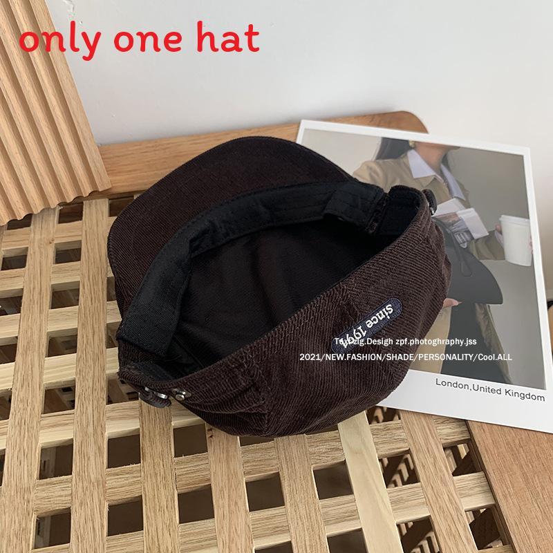 

Retro Corduroy Beret With Extended Brim For Casual Streetwear And Artistic Style Coffee