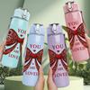 1PC You Are Loved Bow Heart Print 750ml Color Plastic Sports Water Bottle Leakproof Flip Straw Lid Suitable for Sports Office Home Use