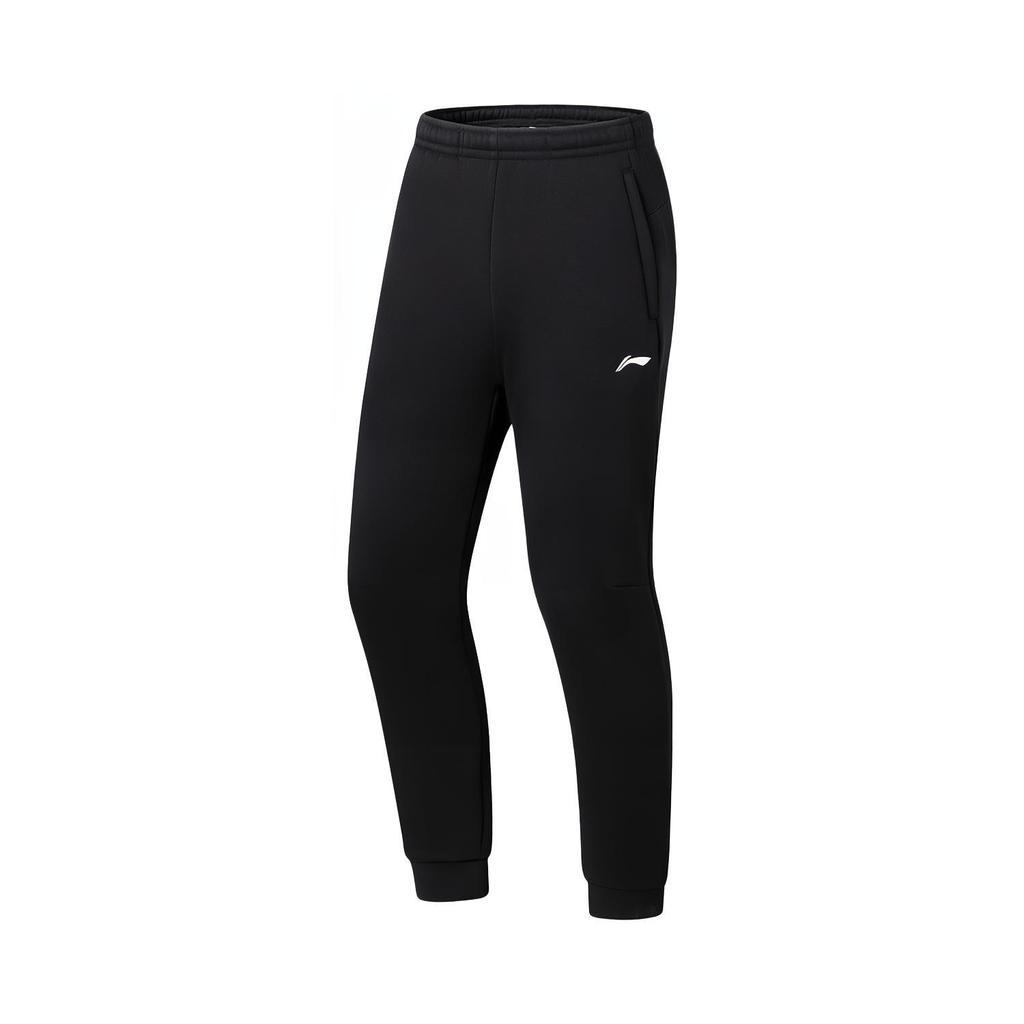 Li Ning Fitness Series Logo Cuffed Mid-Rise Elastic Knit Sports Pants Men Pants Black AKLUC35-1